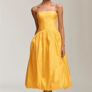 BHLDN Strapless Golden Yellow Midi Dress